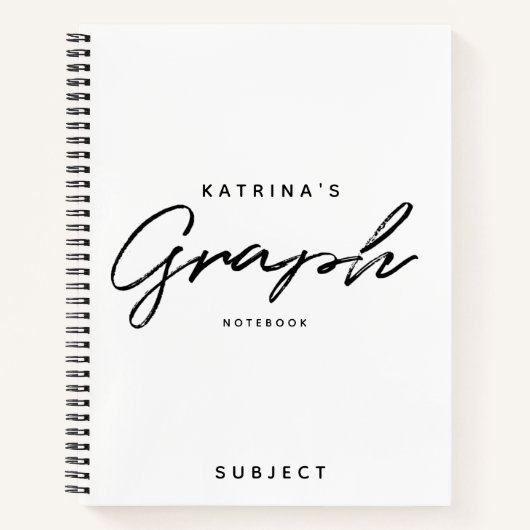 Moderne White Black Minimalist Script Graph Notitieboek (Voorkant)