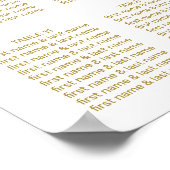 Moderne White Gold Elegant Script Wedding Seating  Poster (Hoek)