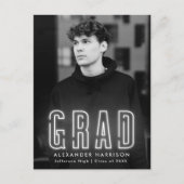 Moderne White Neon Photo Graduation Party Uitnodiging Briefkaart (Voorkant)