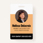 Moderne White Peach Black Employee Photo ID Badge (Voorkant)