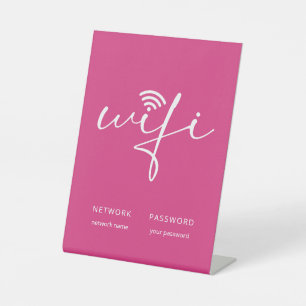 Moderne WiFi Script Netwerk Wachtwoord Helder Roze Reclamebord Met Voetstuk