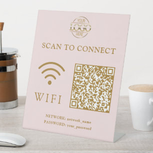 Moderne Wifi wachtwoord & netwerk QR Code Logo Reclamebord Met Voetstuk