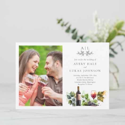 Moderne wijnmakerij bestemming bruiloft kaart (Staand voorkant)