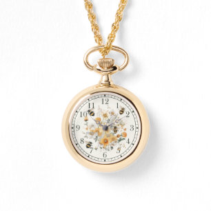 Moderne Wildbloem Bloemen Bijen Stijlvolle Chique Horloge