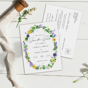 Moderne Wildbloemen Bewaar de datum Aankondigingskaart