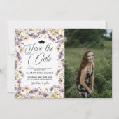 Moderne Wildbloemen Bewaar de datum Foto Afstudere Kaart (Voorkant)