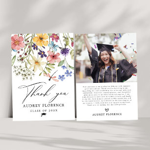 Moderne Wildbloemen Bloemen Foto Graduation Party Bedankkaart