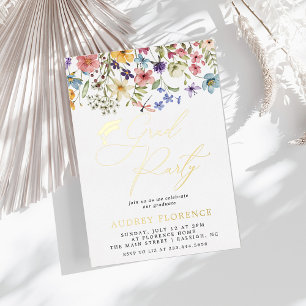 Moderne Wildbloemen Bloemen Foto Graduation Party Folie Uitnodiging