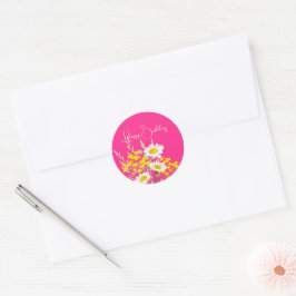 Moderne Wildbloemen Gelukkige Verjaardag Ronde Sticker