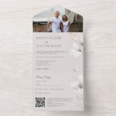 Moderne Wildbloemen Waterverf Foto QRCode bruiloft All In One Uitnodiging (Binnen)