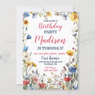 Moderne wilde bloem verjaardagsuitnodiging Boho bl Kaart