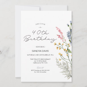 Moderne wilde bloemen 40e verjaardag uitnodiging