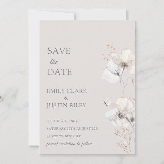 Moderne Wilde Bloemen Aquarel Save the Date Kaart (Voorkant)