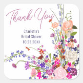 Moderne wilde bloemen dank je bruidsfeest vierkante sticker (Voorkant)