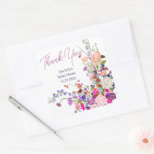 Moderne wilde bloemen dank je bruidsfeest vierkante sticker (Envelop)