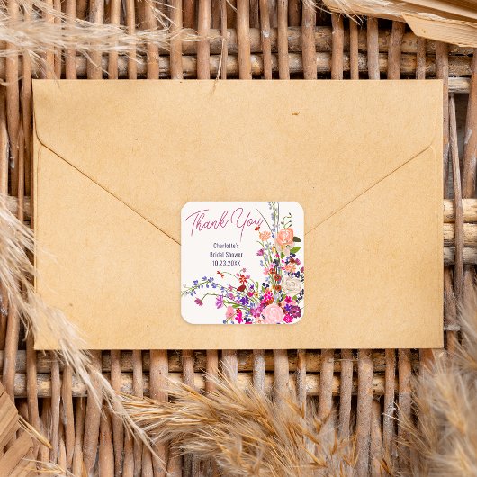 Moderne wilde bloemen dank je bruidsfeest vierkante sticker