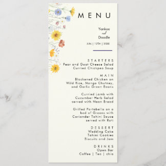 Moderne wilde bloemen lente bruiloft diner menu