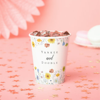 Moderne wilde bloemen lente bruiloft papieren bekers