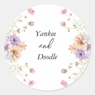 Moderne wilde bloemen lente bruiloft ronde sticker