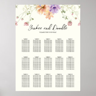 Moderne wilde bloemen lente trouw zitkaart poster