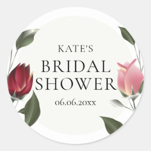 Moderne Wilde Roos Bloemige Bruiloftsfeest Favorie Ronde Sticker