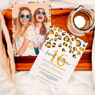 Moderne wilde waterverf van luipaard Sweet 16 Kaart