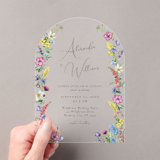 Moderne Wildflower Arch Boho Bruiloft Acryl Uitnodigingen (Insitu (Draagbaar))