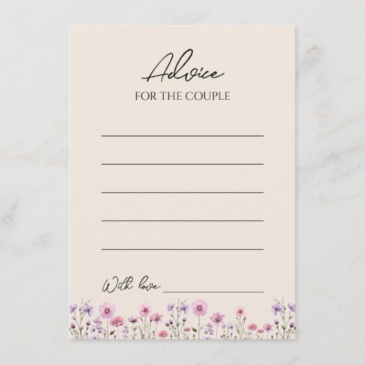 Moderne Wildflower Beige Bruiloft Advies Kaart (Voorkant)