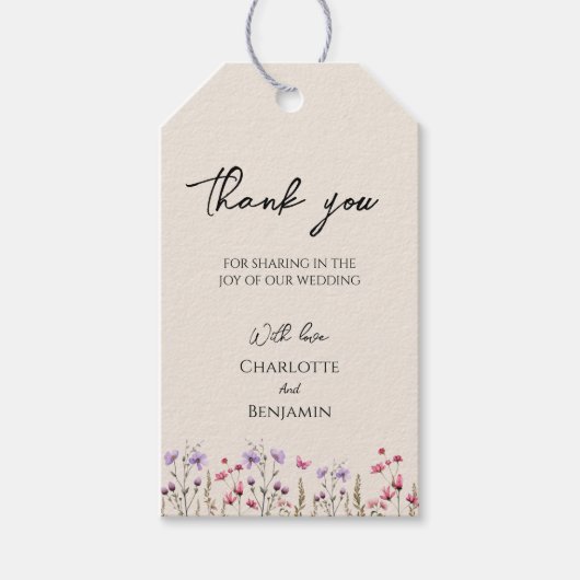 Moderne Wildflower Beige bruiloft Dank u Cadeau La Cadeaulabel (Voorkant)