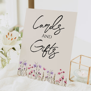 Moderne Wildflower Beige trouwkaarten en geschenke Reclamebord Met Voetstuk