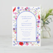 Moderne Wildflower Blauwe Boog Website QR Code Kaart (Staand voorkant)