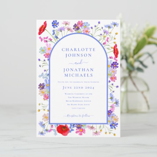 Moderne Wildflower Blauwe Boog Website QR Code Kaart (Staand voorkant)