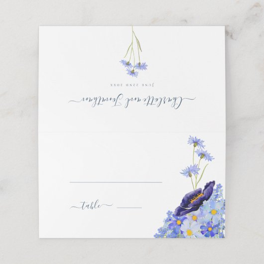 Moderne Wildflower Blauwe Bruiloft (Buitenkant ongevouwen)