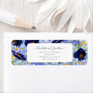 Moderne Wildflower Blauwe Bruiloft Etiket