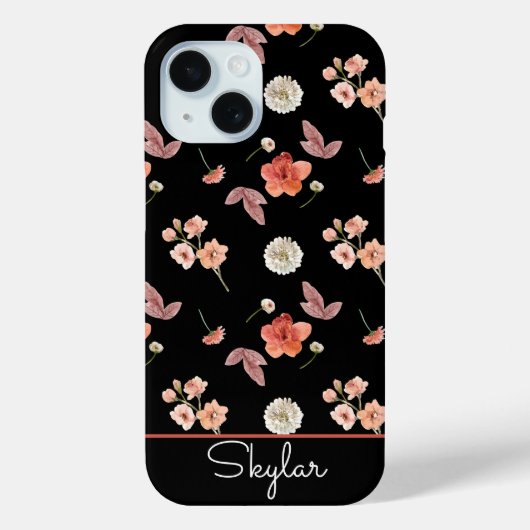 Moderne Wildflower Bloemen Patroon Script Naam Case-Mate iPhone Case (Achterkant)