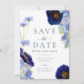 Moderne Wildflower Blue Boho bruiloft Save The Date (Voorkant)