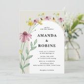 Moderne Wildflower bruiloft uitnodiging (Staand voorkant)