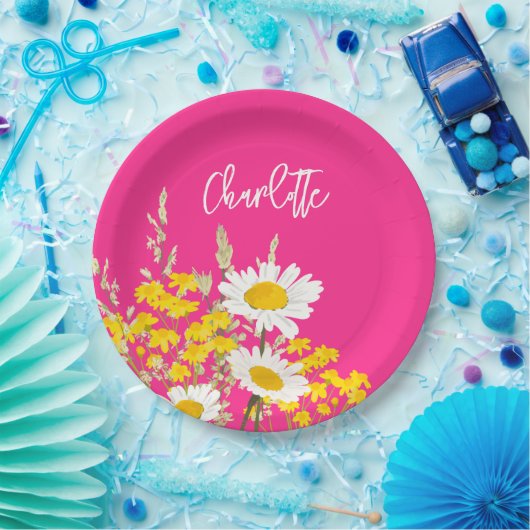 Moderne Wildflower Custom Monogram Papieren Bordje (Feest)