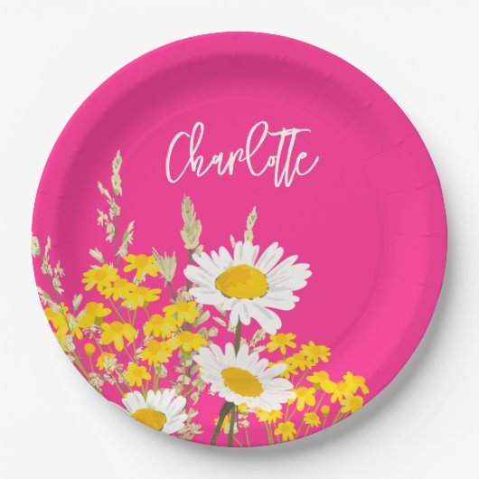 Moderne Wildflower Custom Monogram Papieren Bordje (Voorkant)
