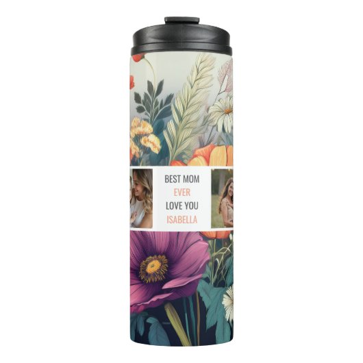 Moderne Wildflower Fotocollage – Beste Mam Gift Thermosbeker (Voorkant)