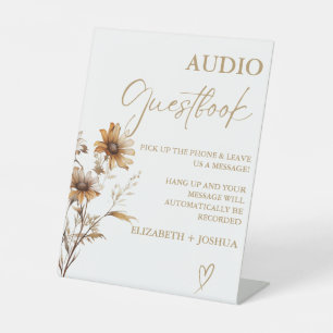 Moderne wildflower Gold Audio Gastenboek teken Reclamebord Met Voetstuk