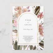 Moderne Wildflower Gouden Boog Bruiloft Kaart (Voorkant / Achterkant)