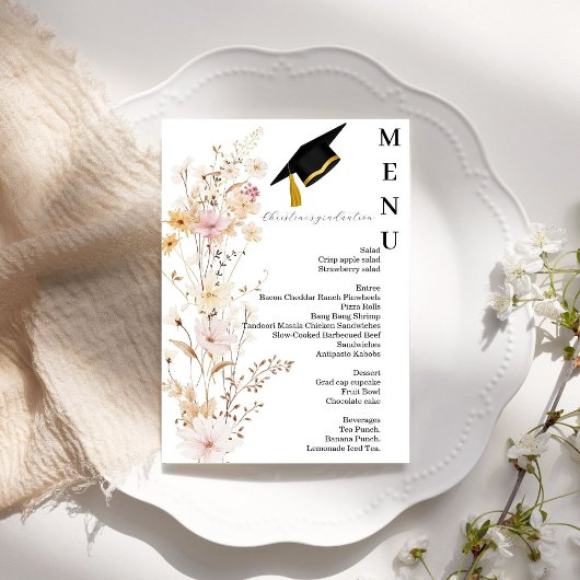 Moderne Wildflower Graduation Party Menu Kaart