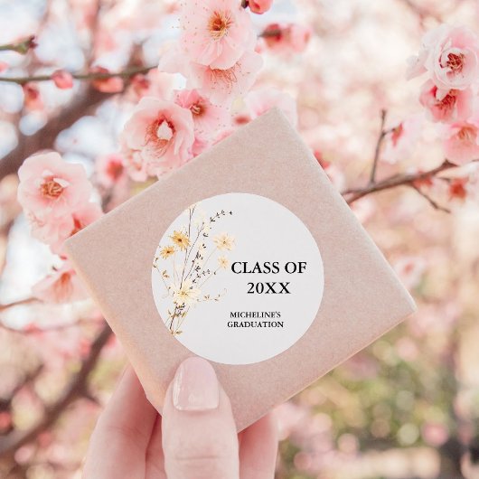 Moderne Wildflower Graduation Party Ronde Sticker