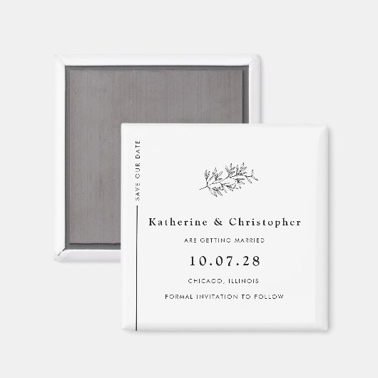 Moderne Wildflower Line Art Save the Date Magneet (Voorkant / Achterkant)