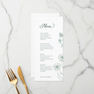 Moderne Wildflower Minimal Sage Green Wedding Menu