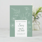 Moderne Wildflower Minimal Sage Green Wedding Save The Date (Staand voorkant)