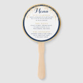 Moderne Wilgenboom Marine Blauw Goud Bruiloft Menu Handwaaier (Voorkant)