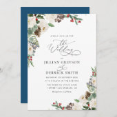 moderne winter bloem bruiloft kaart (Voorkant / Achterkant)