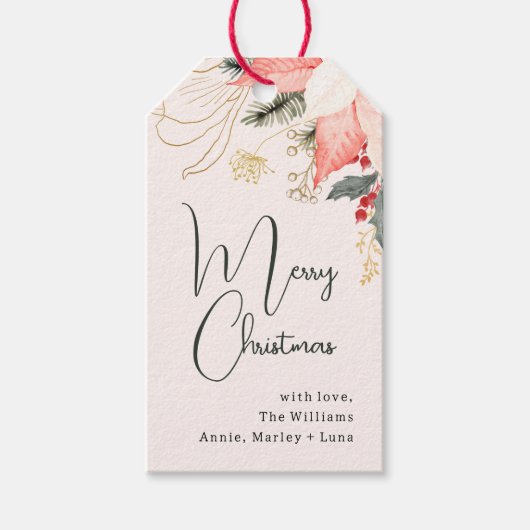 Moderne Winter Bloemen Kerstfamilie Cadeaulabel (Voorkant)